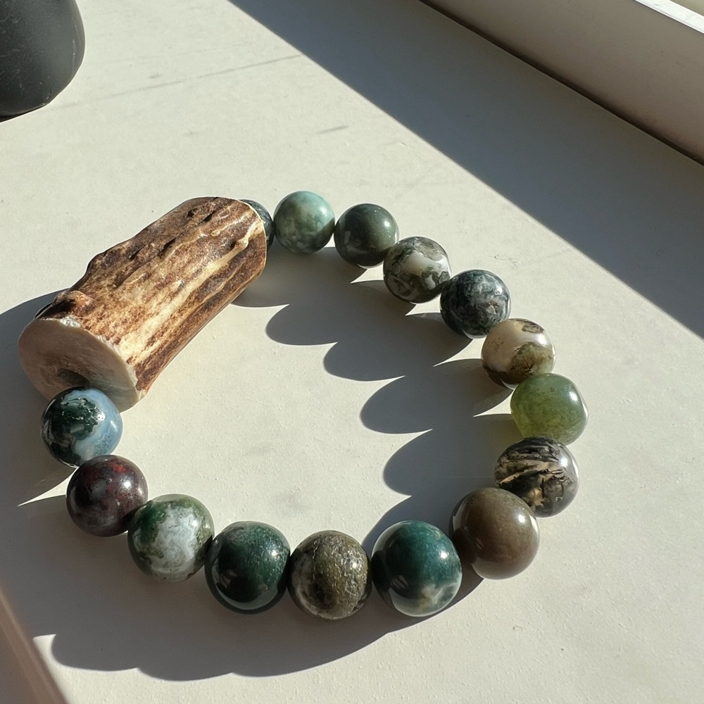 Natural Stone and Antler Beaded Bracelet